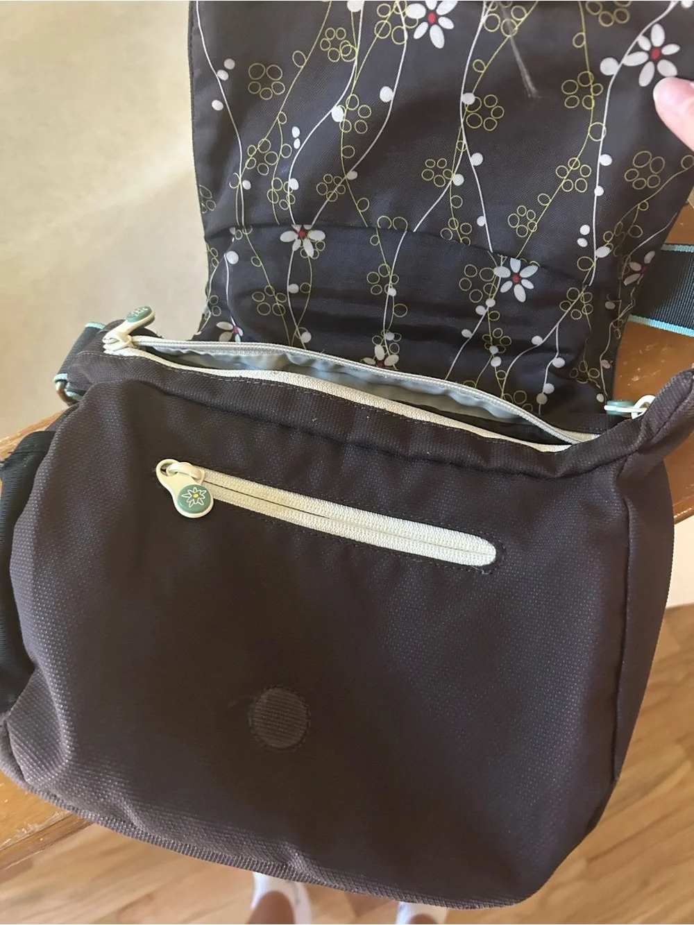 Sherpani Brown Crossbody Shoulder Bag with Teal and White Trim With Wallet